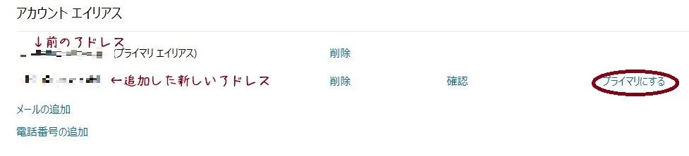 プライマリにするをクリック